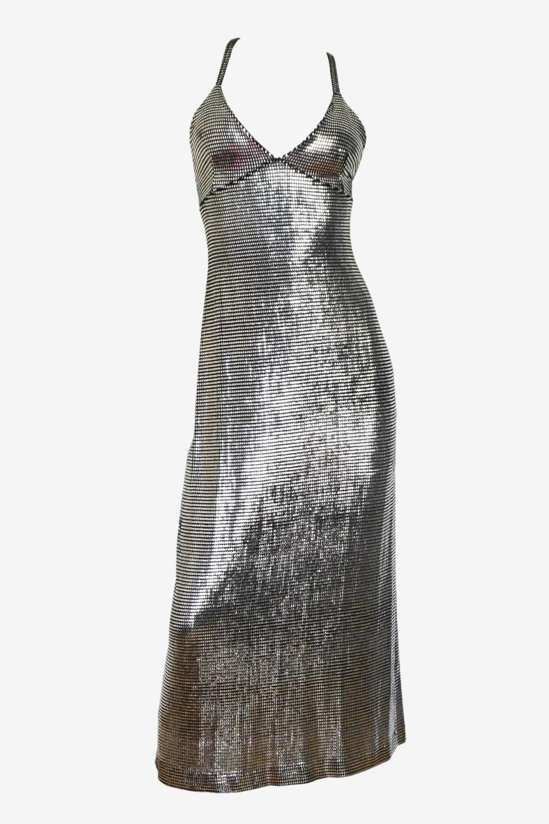 Paco Rabanne 1990s Vintage Liquid Silver Metallic Evening Dress – Donna Forbes Vintage