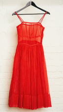 Vintage Sheer Pleated Bodice Red Spot Midi Dress image 2