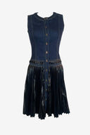 Issey Miyake Denim & Pleated Faux Leather Mini Dress image 0