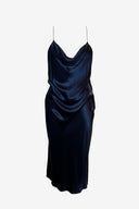 Bec & Bridge Cowl Neck Navy Blue Satin Sheath Midi Dress image 0