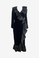 Vintage 1980s Yves Saint Laurent Velvet Ruffle Wrap Maxi Dress image 0