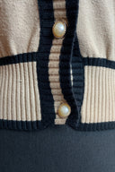 Unbranded Bone and Black Line Cardigan with Faux Pearl Buttons image 4