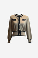 Unbranded Bone and Black Line Cardigan with Faux Pearl Buttons image 0