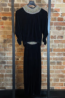 1980s Oscar De La Renta Black Velvet Rhinestone Two Piece Midi Dress image 2