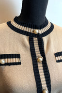Unbranded Bone and Black Line Cardigan with Faux Pearl Buttons image 1