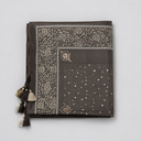 Pewter Block Print Brown Silk Scarf with Taslles