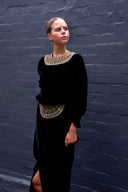1980s Oscar De La Renta Black Velvet Rhinestone Two Piece Midi Dress image 1