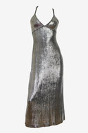 Paco Rabanne 1990s Vintage Liquid Silver Metallic Evening Dress – Donna Forbes Vintage