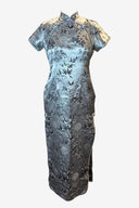 Vintage Satin Embroidered Midi Cheongsam Tunic image 0