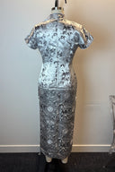 Vintage Satin Embroidered Midi Cheongsam Tunic image 1