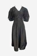 Vintage Yvette Puff Sleeve Taffeta Bow Midi Dress image 0
