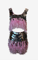 Silver Sequin Pink Fringe Set image 0