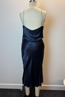 Bec & Bridge Cowl Neck Navy Blue Satin Sheath Midi Dress image 1