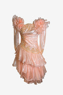 Unbranded Vintage Pink Beaded Tiered Prom Midi Dress image 0