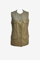 Vintage Olive Beige Leather Button Front Vest