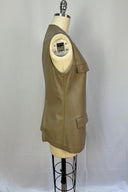 Vintage Olive Beige Leather Button Front Vest