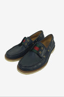 Gucci Navy Leather Web Strip Driving Shoes