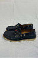 Gucci Navy Leather Web Strip Driving Shoes