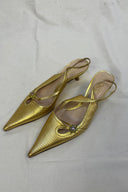 Dolce & Gabbana Gold Leather Slingback Pumps with Jewel Detail