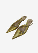 Dolce & Gabbana Gold Leather Slingback Pumps with Jewel Detail