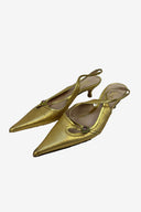 Dolce & Gabbana Gold Leather Slingback Pumps with Jewel Detail