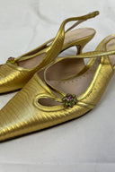 Dolce & Gabbana Gold Leather Slingback Pumps with Jewel Detail