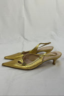 Dolce & Gabbana Gold Leather Slingback Pumps with Jewel Detail