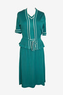 Vintage Green Dress Cardigan Set