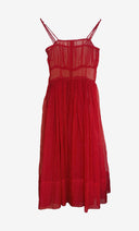 Vintage Sheer Pleated Bodice Red Spot Midi Dress