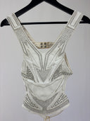 Sass & Bide White Leather Backless Top