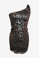 Halston Heritage Grey Sequin One Shoulder Midi Dress