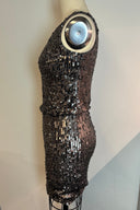 Halston Heritage Grey Sequin One Shoulder Midi Dress