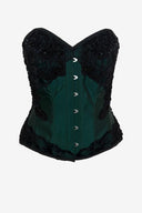 Corset Story Green Emerald Beaded Embroidery and Black Lace Corse
