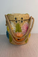 1960s Vintage Floral Straw Basket Bag