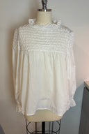White Smocked Ruffle Blouse