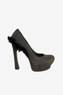 Vintage YSL 'Tribtoo' suede platform pumps with fringe