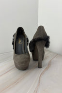 Vintage YSL 'Tribtoo' suede platform pumps with fringe