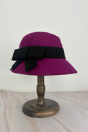 Fuchsia Felt Soft Cloche Silhouette Hat With Black Ribbon