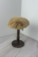 Cream Mink Fur Beret with PomPoms