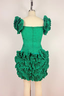 1980s Emerald Pleated Sculpt Mini Dress