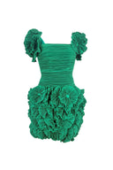 1980s Emerald Pleated Sculpt Mini Dress