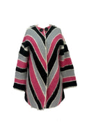 Pink Black & Grey button neck hand knitted swing cardigan