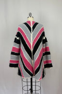Pink Black & Grey button neck hand knitted swing cardigan