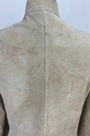 Please Trend soft dove grey suede with dramatic fringing