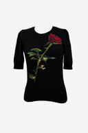 Dolce & Gabbana Black Wool Rose Print Knit