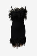 Staud Black Feather Trim Mini Dress