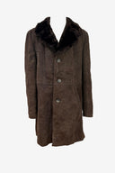 Monza Model Chocolate Brown Suede Leather Button Front Coat