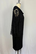 Vintage black crepe cocktail with lace overlay and sleeves