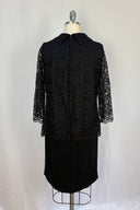 Vintage black crepe cocktail with lace overlay and sleeves