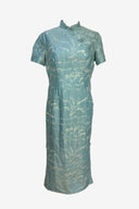 Vintage South Korean Qipao Dress in an aqua water print